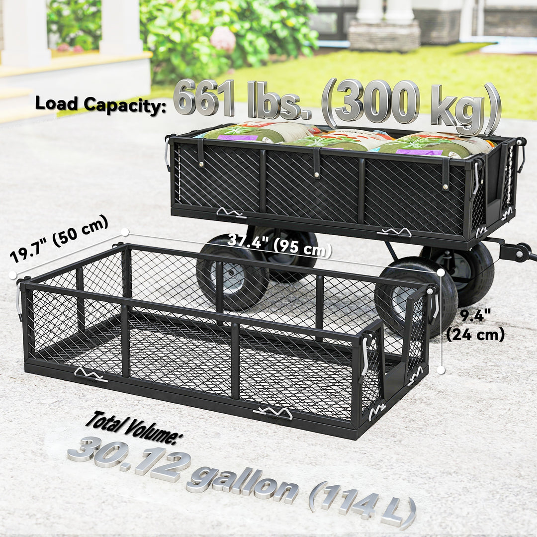 Outsunny 342L Utility Wagon Cart with Removable Mesh Sides to Convert into Flatbed for Beach Lawn Yard