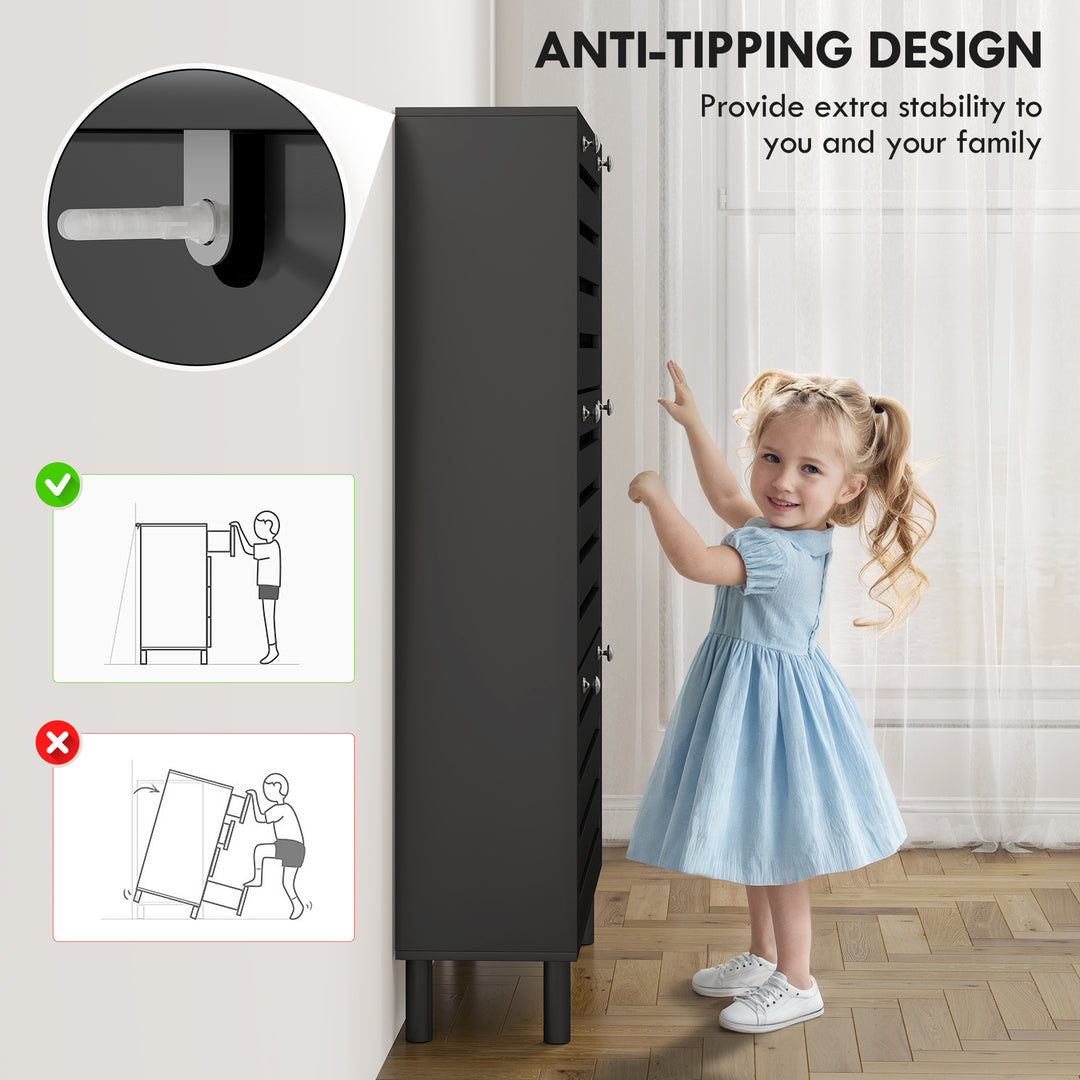 HOMCOM Narrow Shoe Storage Cabinet, 3 Flip Drawers, Adjustable Shelves, 24 Pairs Capacity, White