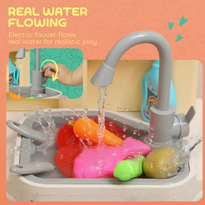 Qaba Play Kitchen Set, Kids Kitchen Playset with Real Lights and Sounds, Sink, Stove, Clock, Accessories, Green