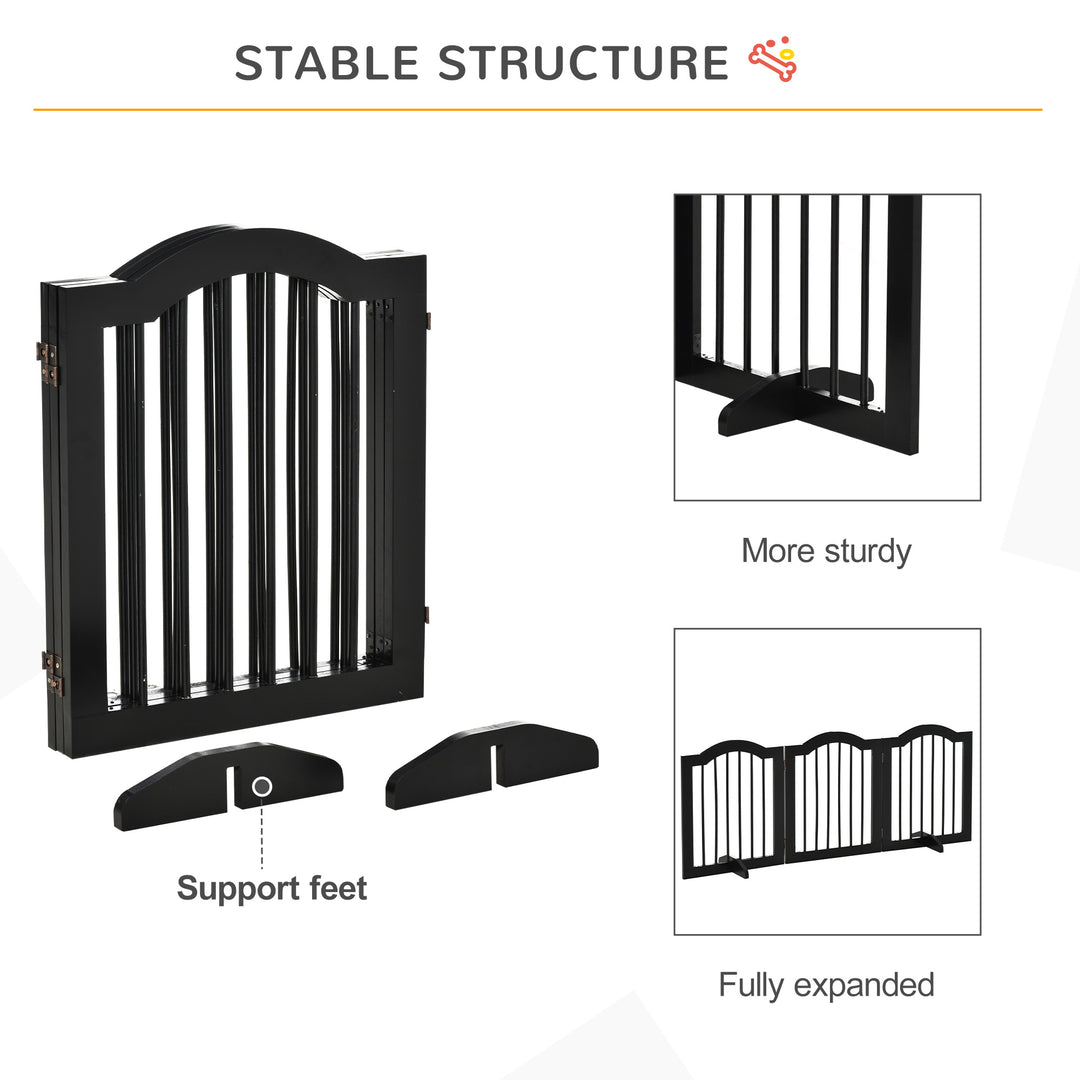 PawHut 24"H Foldable Dog Gate, 3 Panels Freestanding Pet Gate Barriers Indoor with Support Feet, Puppy Fence for Small Dogs, Black