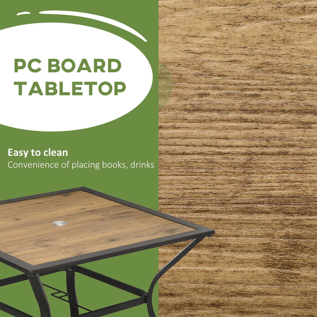 Outsunny 37" Garden Outdoor Dining Table for 4, Square Patio Table with Umbrella Hole, Plastic Board Tabletop for Backyard, Poolside, Mixed Brown