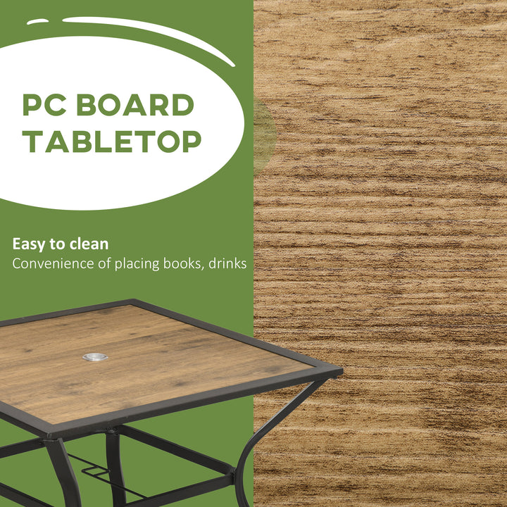 Outsunny 37" Garden Outdoor Dining Table for 4, Square Patio Table with Umbrella Hole, Plastic Board Tabletop for Backyard, Poolside, Mixed Brown