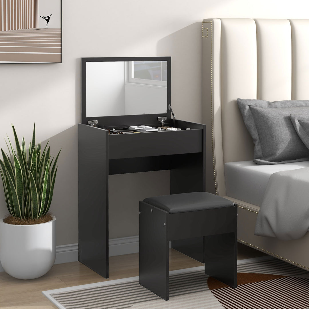 HOMCOM Modern Vanity Set with Makeup Table and Cushioned Stool, Dressing Table with Flip Top and Mirror for Bedroom, White