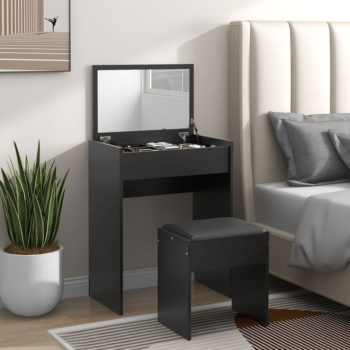 HOMCOM Modern Vanity Set with Makeup Table and Cushioned Stool, Dressing Table with Flip Top and Mirror for Bedroom, White