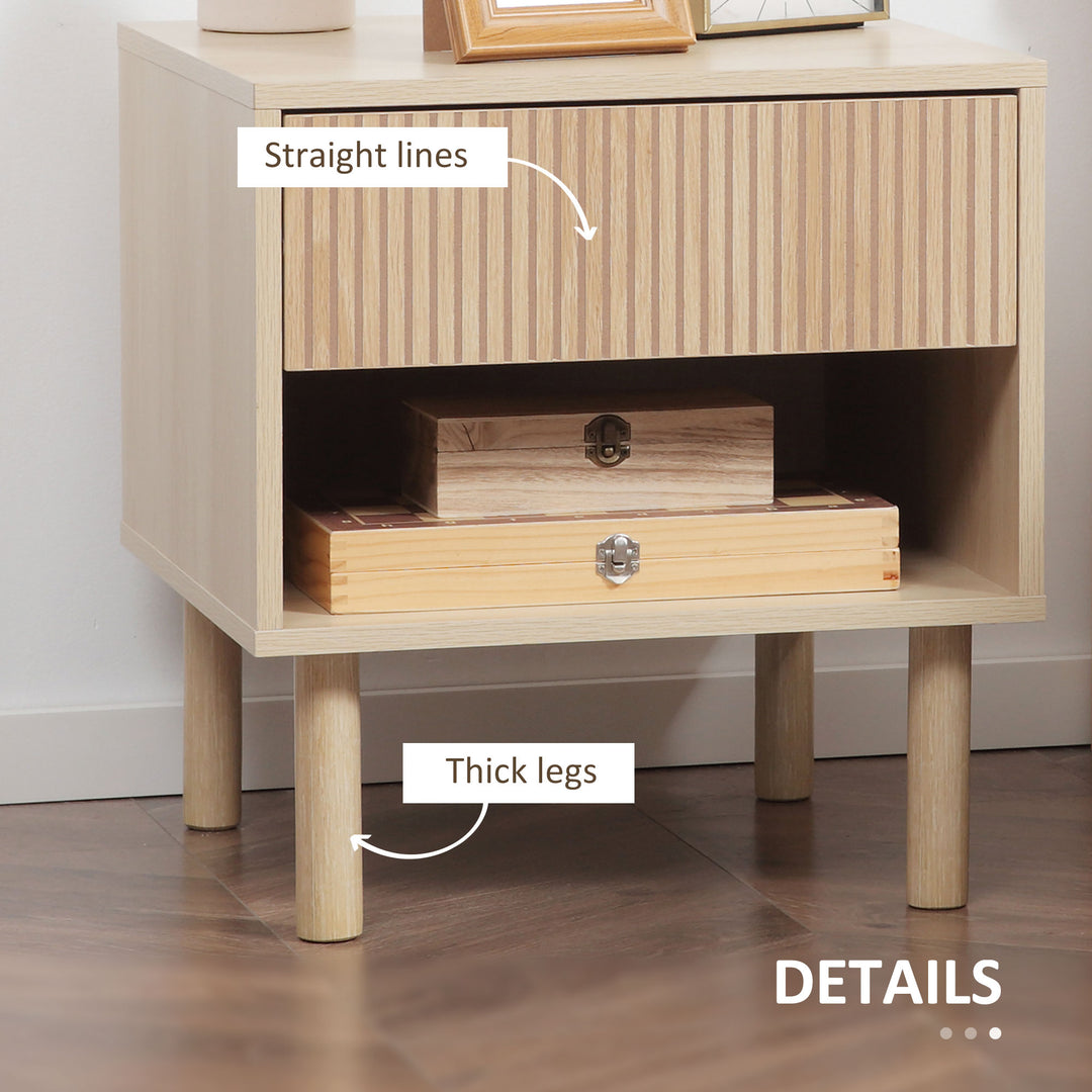 HOMCOM Set of 2 Bedroom Nightstands, Side Table with Storage Shelf and Drawer for Living Room, Bedroom, Natural Wood