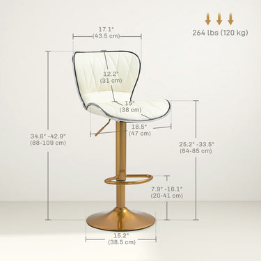 HOMCOM Counter Height Bar Stools Set of 2, Adjustable Height Bar Chairs with Swivel Seat, PU Leather Upholstery
