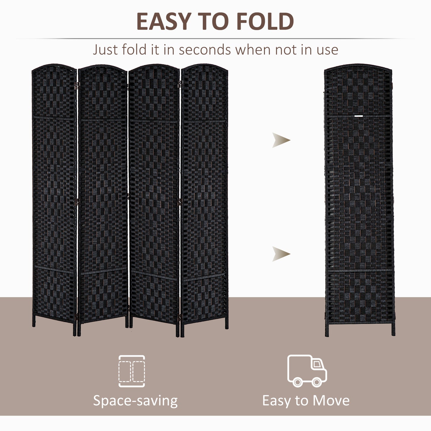HOMCOM 6ft Folding Room Divider, 4 Panel Wall Partition with Wooden Frame for Bedroom, Home Office, Black