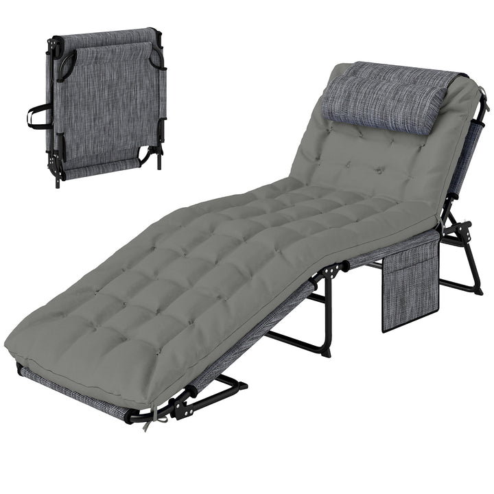 Outsunny Folding Lounge Chair with 4-level Reclining Back & Cushion, Beige