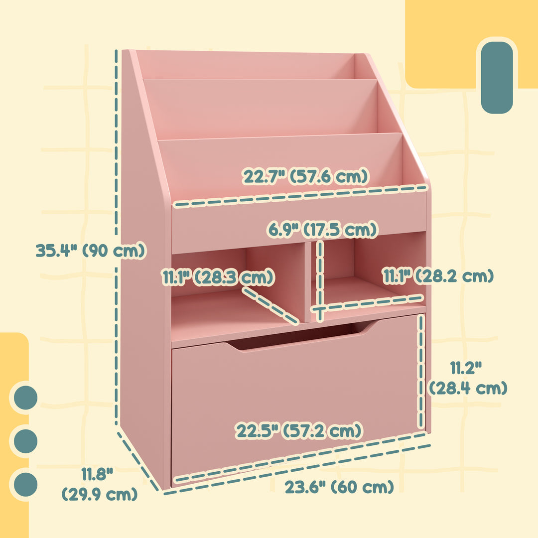 HOMCOM Kids Bookcase Multi-Shelf Rack Organizer with Storage Drawer for Books for Reading Nook, Classroom, Bedroom, Playroom, Grey