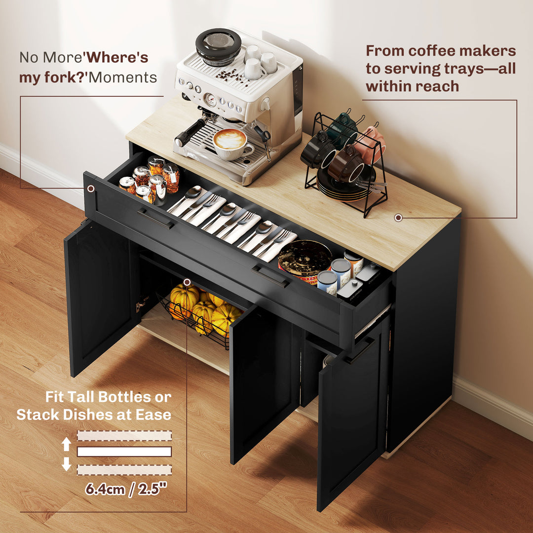 HOMCOM Sideboard Buffet Cabinet, Modern 40" Coffee Bar Cabinet with Wide Drawer, 3 Doors and 2 Adjustable Shelves, White