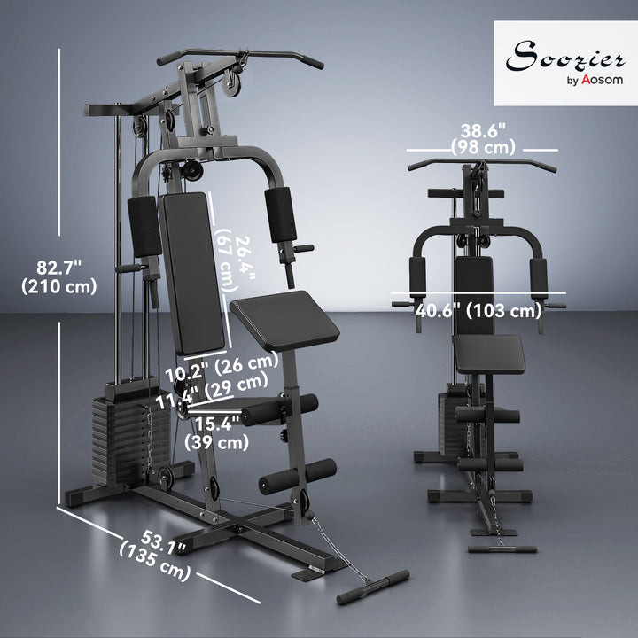 Soozier Home Gym Equipment Weight Training Machine, Multifunction Workout Machine with 143lbs Weight Stack for Full Body Workout and Strength Training, Black