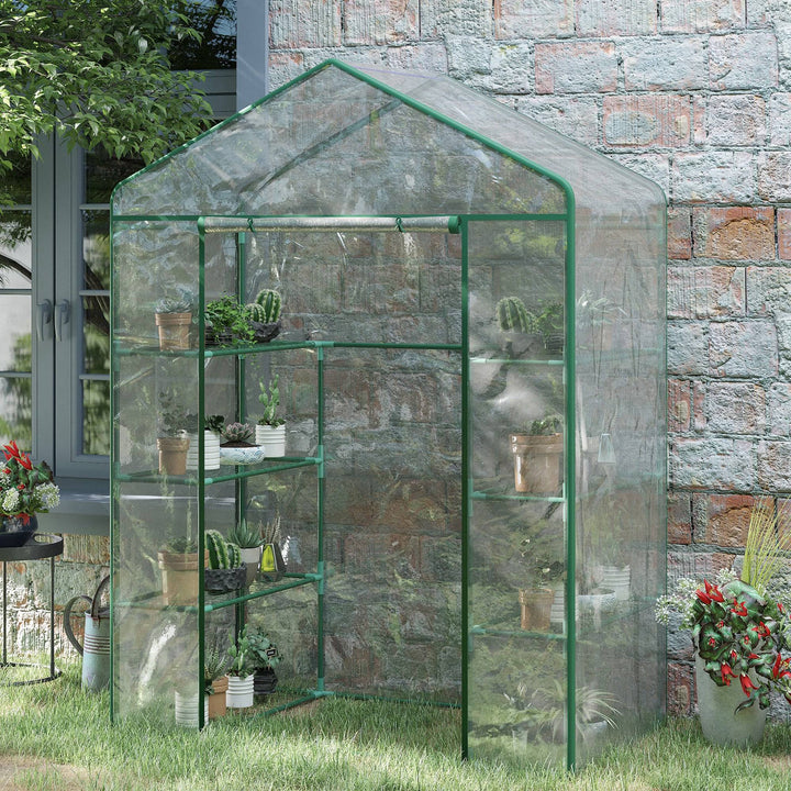 Outsunny 56" x 56" x 77" Walk-in Plant Greenhouse Portable Garden Flower Seed Warm House 8 Shelves Outdoor Plant Growth Hot House PVC Cover Transparent