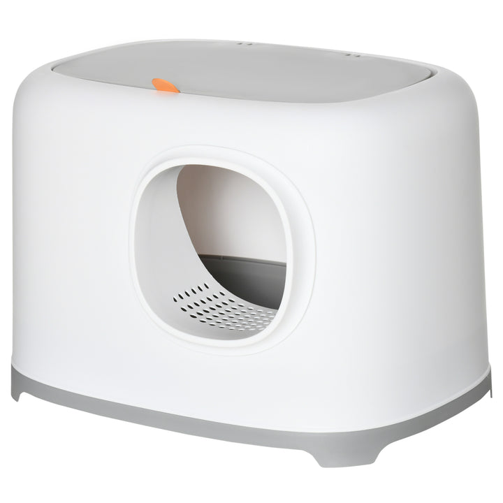 PawHut Cat Litter Box with Anti-Sand Tunnel, Scoop, Open Top, Odor Control & Easy to Clean, White