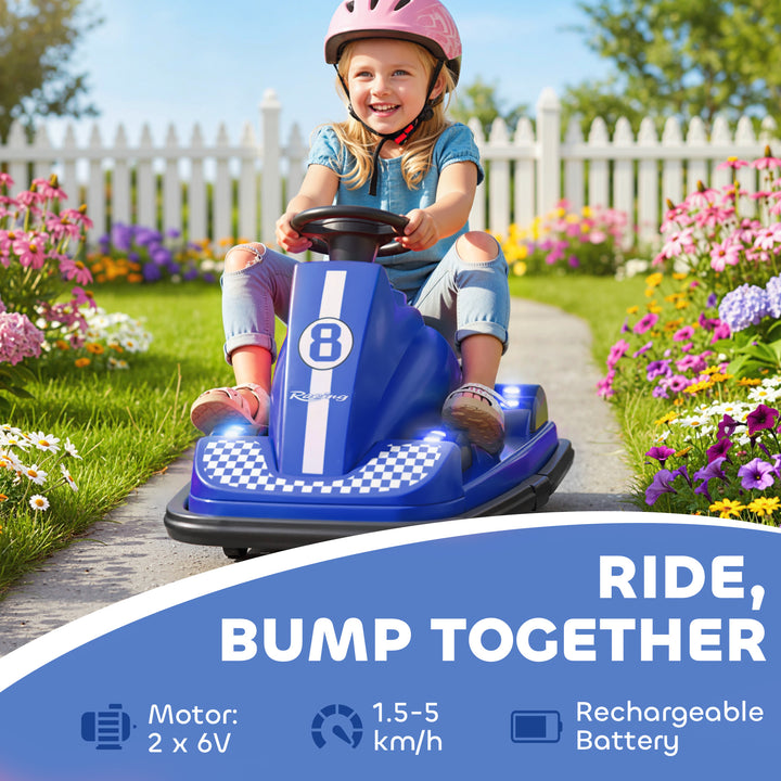 Qaba Bumper Car for Kids, 6V Battery Powered Bumping Car with 360 Degree Spin, Dual Motors, Music, for 3-8 Years, Blue