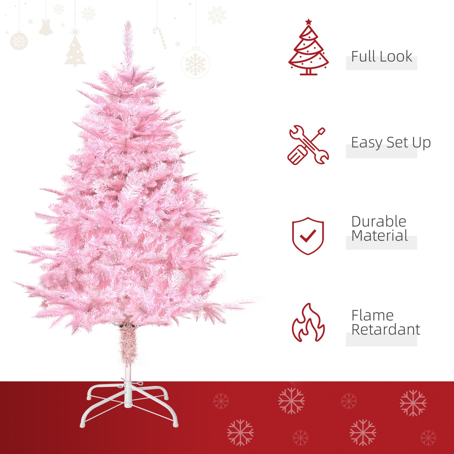 HOMCOM 5FT Artificial Christmas Tree Holiday Xmas Tree Decoration with Automatic Open for Home Party, Pink