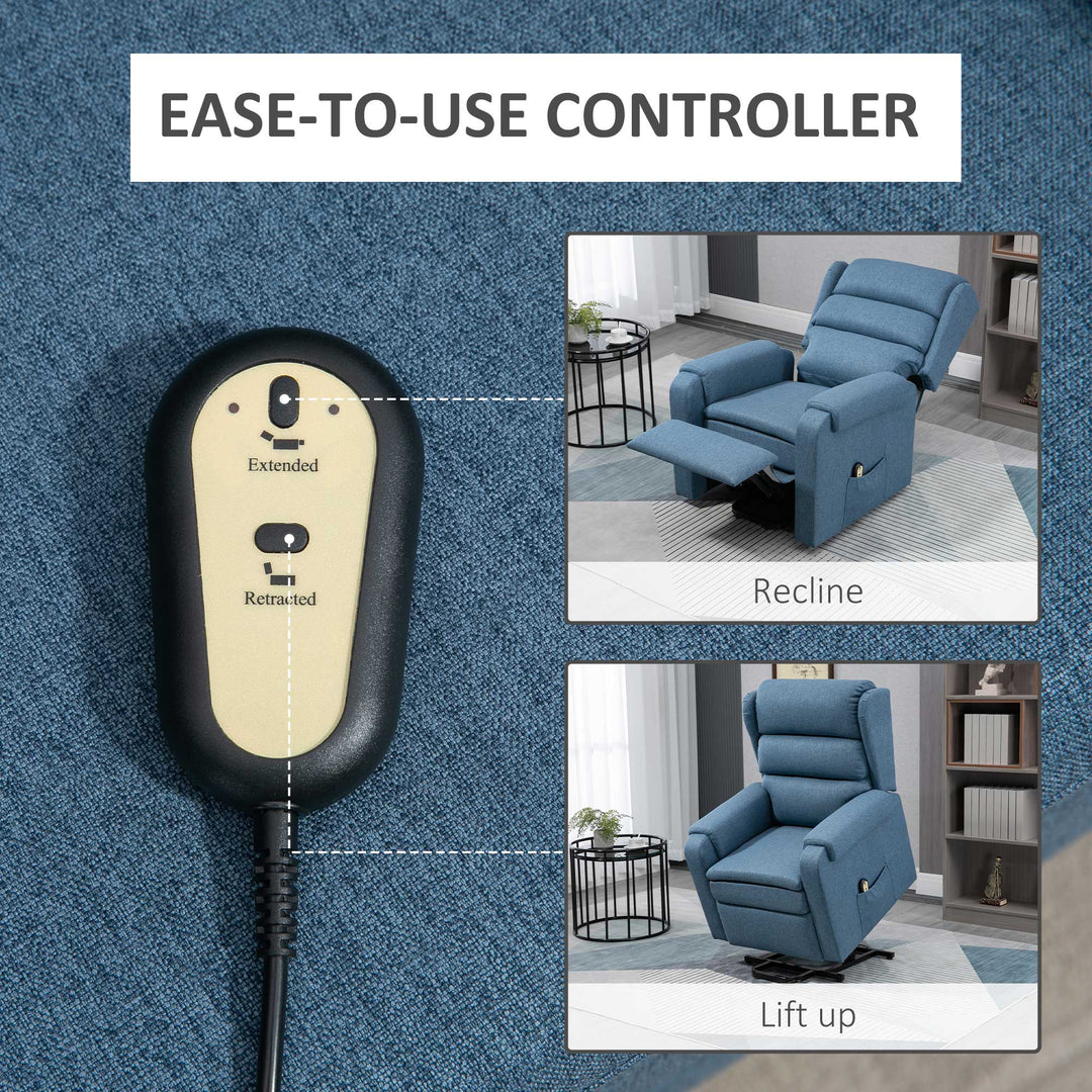 HOMCOM Lift Chair for Elderly, Power Chair Recliner with Footrest, Remote Control, Side Pockets for Living Room, Blue