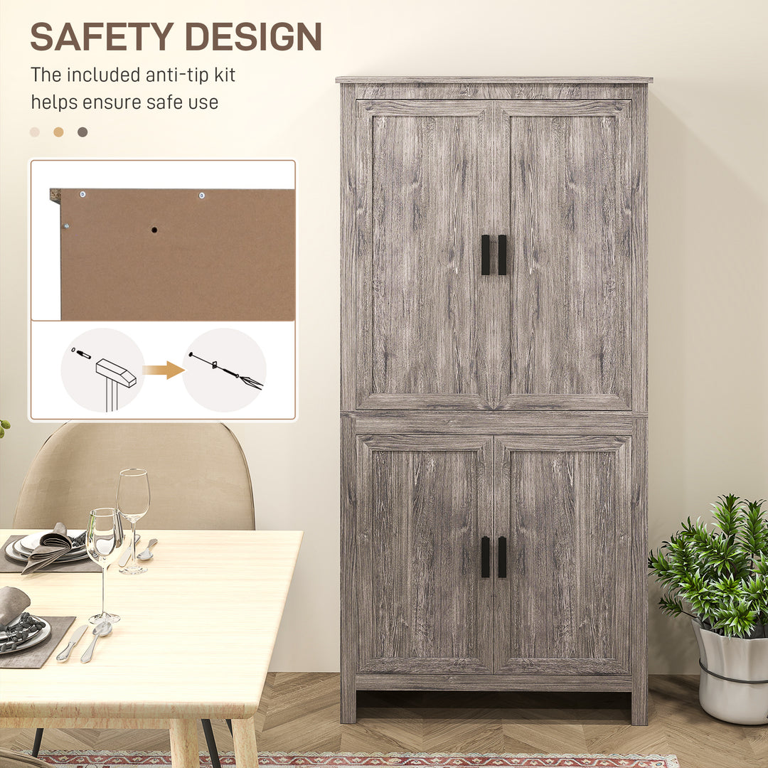 HOMCOM 64" Kitchen Pantry Cabinet, Freestanding Storage Cabinet with 4 Doors, 3 Adjustable Shelves, Antique White