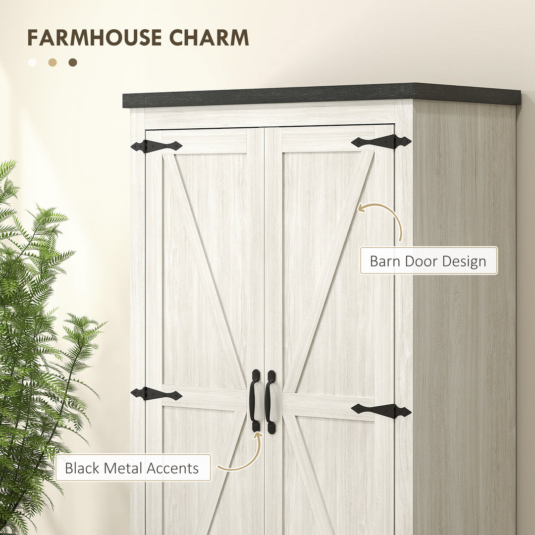 HOMCOM Farmhouse Kitchen Pantry Storage Cabinet, 64" Freestanding Kitchen Pantry Cabinet with Drawers, Distressed White