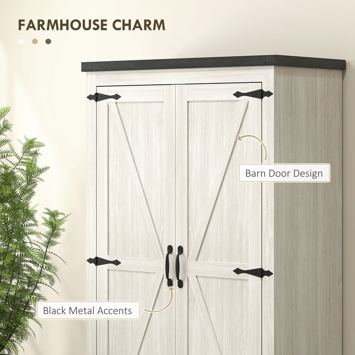 HOMCOM Farmhouse Kitchen Pantry Storage Cabinet, 64" Freestanding Kitchen Pantry Cabinet with Drawers, Distressed White