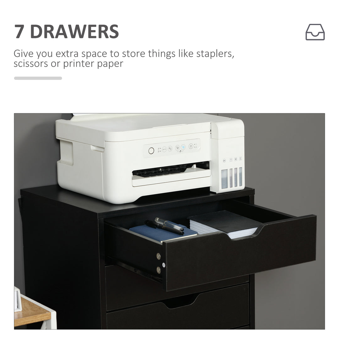 Vinsetto 7-drawer Vertical File Cabinet for Home Office, Storage Cabinet with Wheels, 18.7"x15.6"x35.4", Black