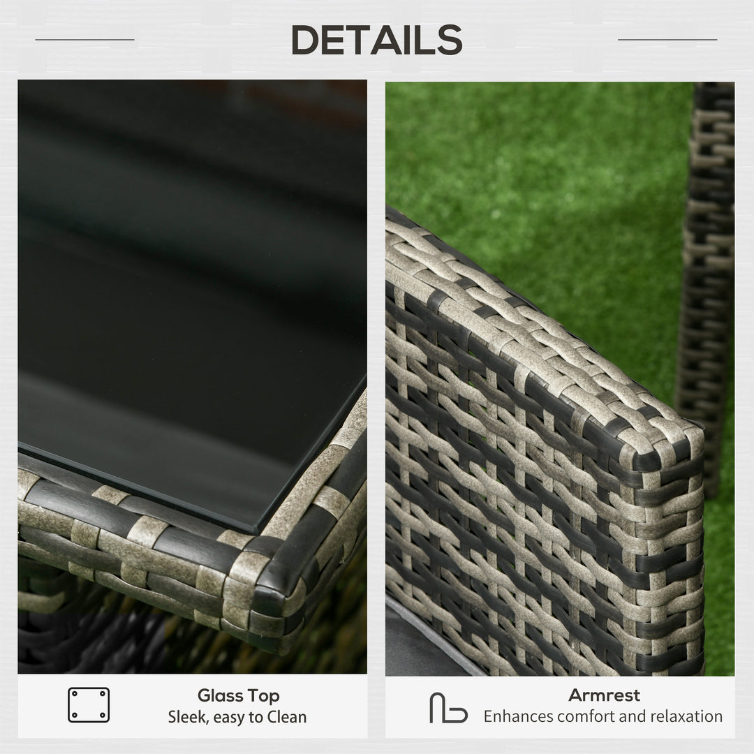 Outsunny 6 Piece Patio Furniture Set with Patio Chairs, Ottomans, Sofa, Glass Top Table and Cushions, Wicker Rattan Outdoor Furniture Set for Backyard, Porch, Grey