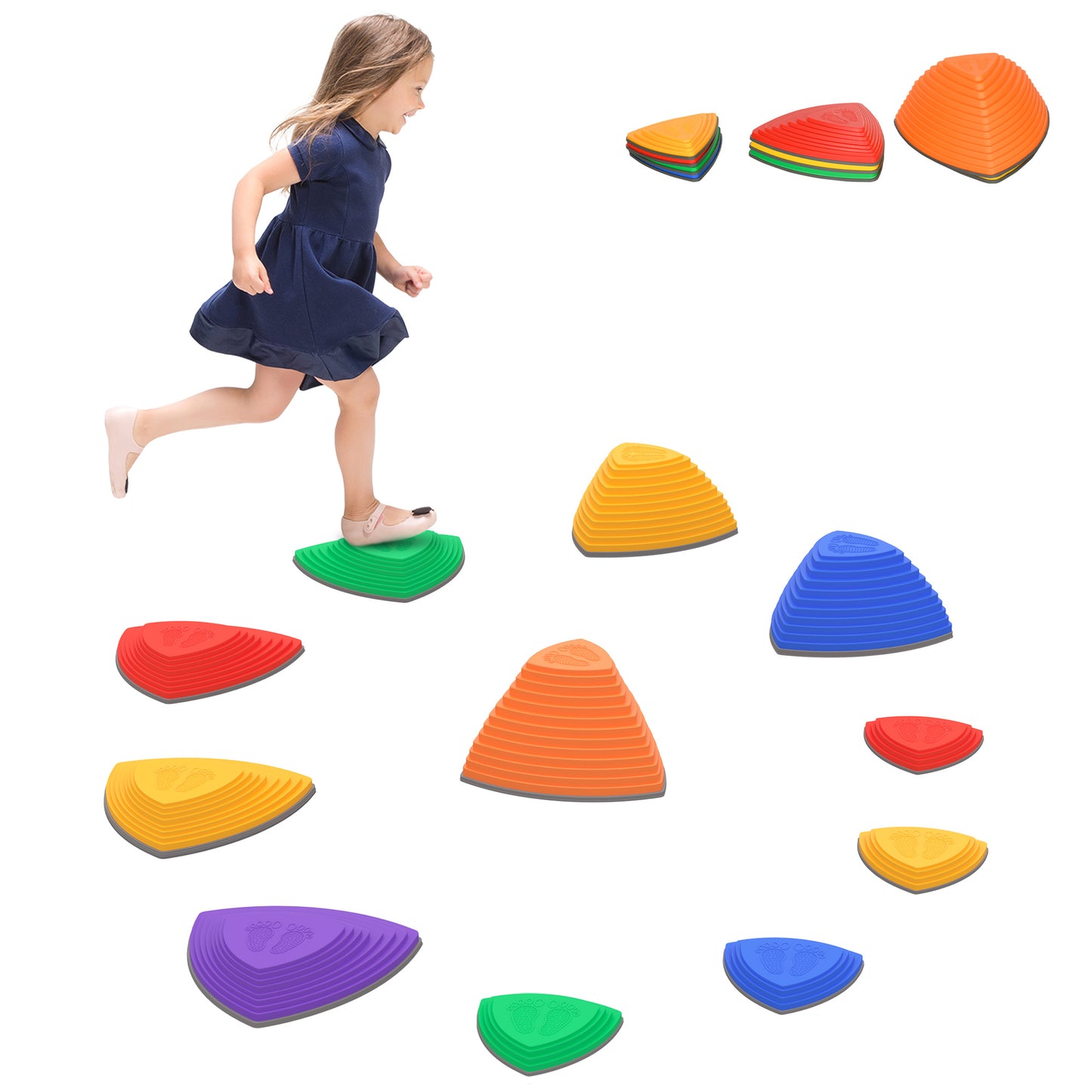 Outsunny 11PCs Larger Size Balance Stepping Stones for Kids with Non-slip Bottom, Stackable Obstacle Course Outdoor Indoor, Play River Rocks with Starfish Style