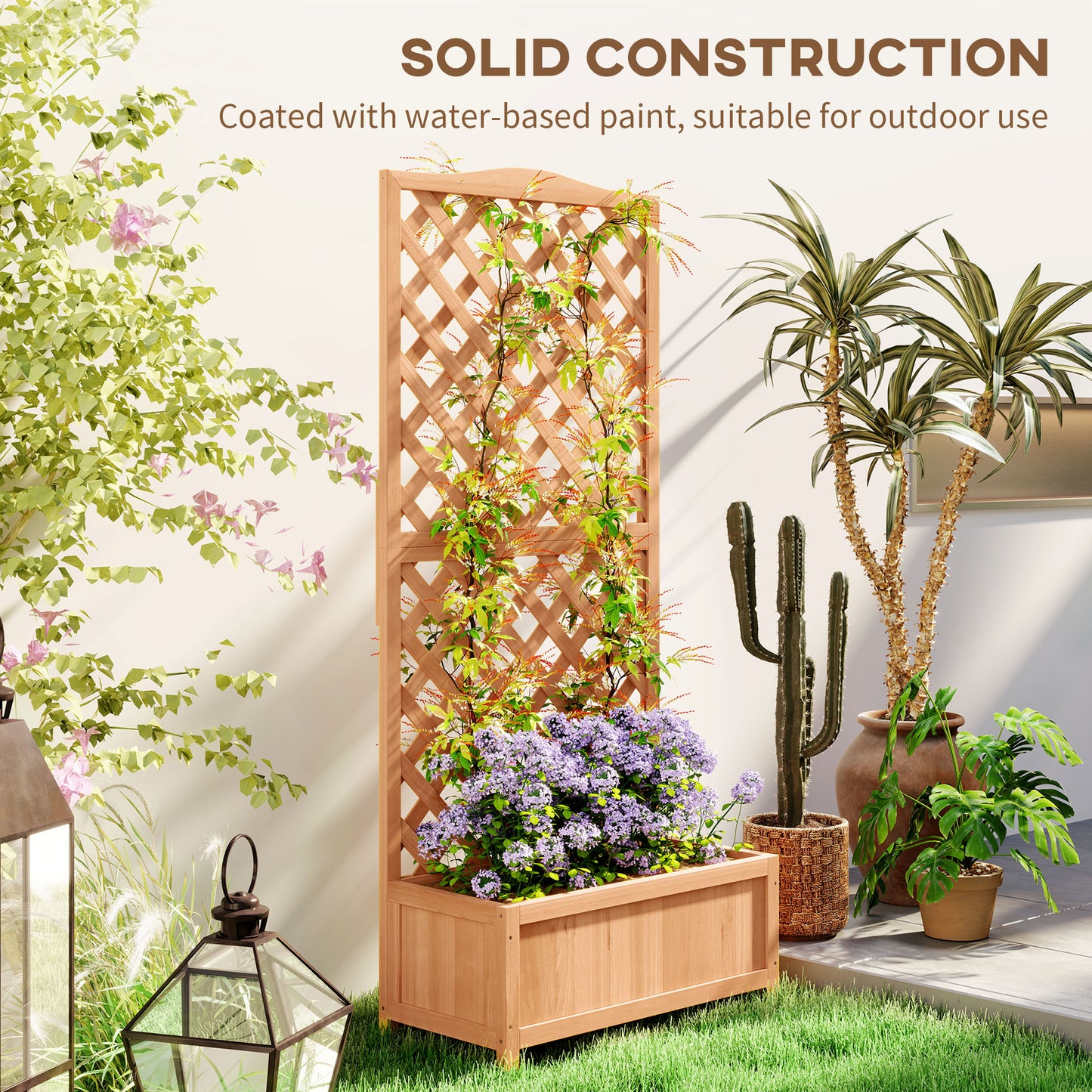 Outsunny Wood Planter with Trellis for Vine Climbing, Raised Garden Bed to Grow Vegetables for Backyard, 28" x 11" x 46", Brown
