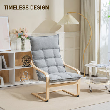 HOMCOM Modern Armchair, Upholstered Accent Chair with Curved Leg and Arm, Leisure Lounge Chair for Living Room, Light Grey