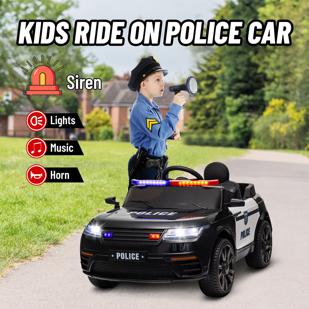 Qaba 12V Kids Electric Police Car w/ Remote Control, Spring Suspension, Transport Wheel, Siren, Music, Light, Horn, Black