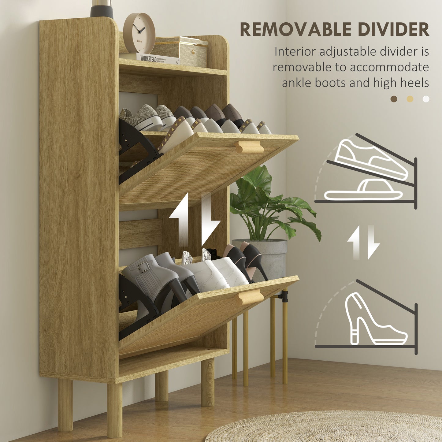 HOMCOM Entryway Shoe Cabinet with 5-Tier Shelving and Adjustable Shelves, 15 Pair Shoe Storage Organizer for Hallway, Oak