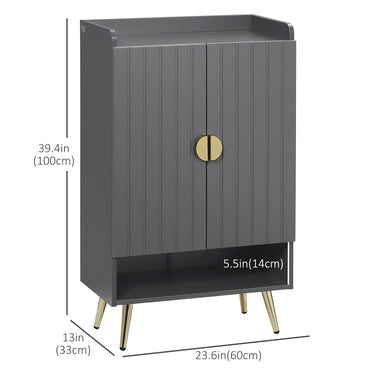 HOMCOM Entryway Shoe Storage Cabinet, Narrow Shoe Cabinet with Adjustable Shelves and Open Shelf for 15 Pairs of Shoes, Grey