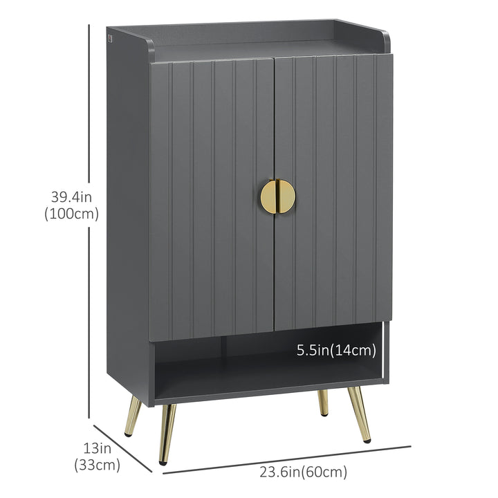 HOMCOM Entryway Shoe Storage Cabinet, Narrow Shoe Cabinet with Adjustable Shelves and Open Shelf for 15 Pairs of Shoes, Grey