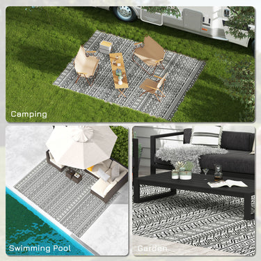 Outsunny Reversible Outdoor Rug Waterproof Plastic Straw RV Rug with Carry Bag, 9' x 12', Grey and Cream White Boho