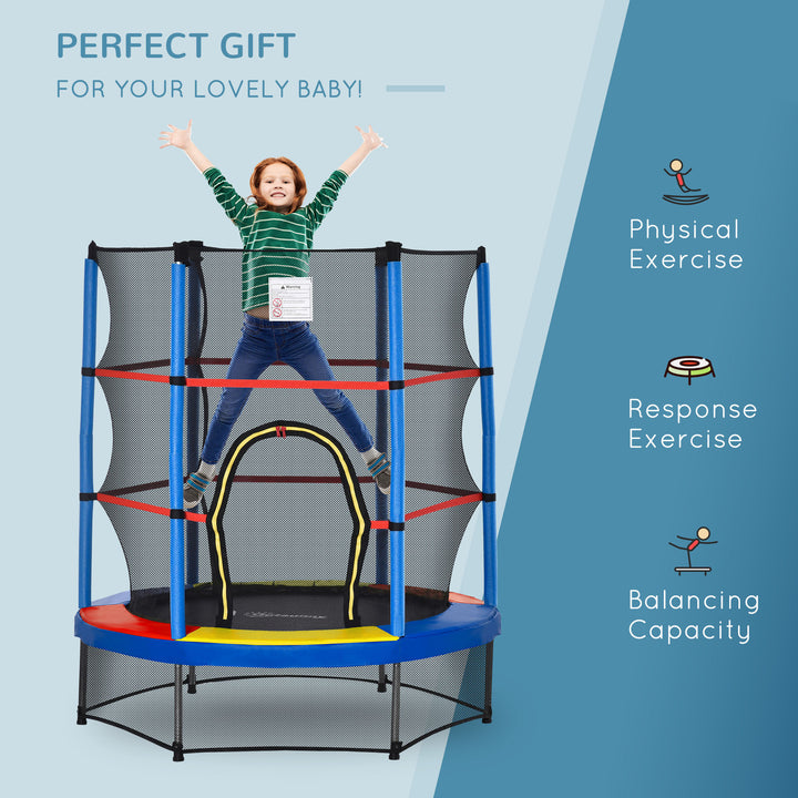 Outsunny 55" Kids Trampoline with Enclosure Net for Indoor/Outdoor, Trampoline for Boys and Girls Age 3-6 Years, Blue