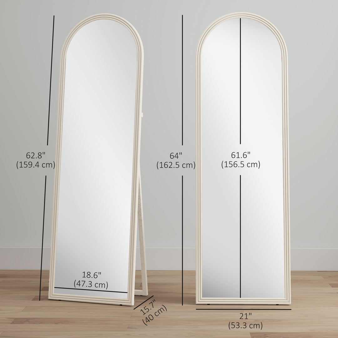 HOMCOM 64" x 21" Full Length Mirror, Free Standing, Leaning or Wall, Arched Full Body Mirror with Faux Stone Frame, Beige