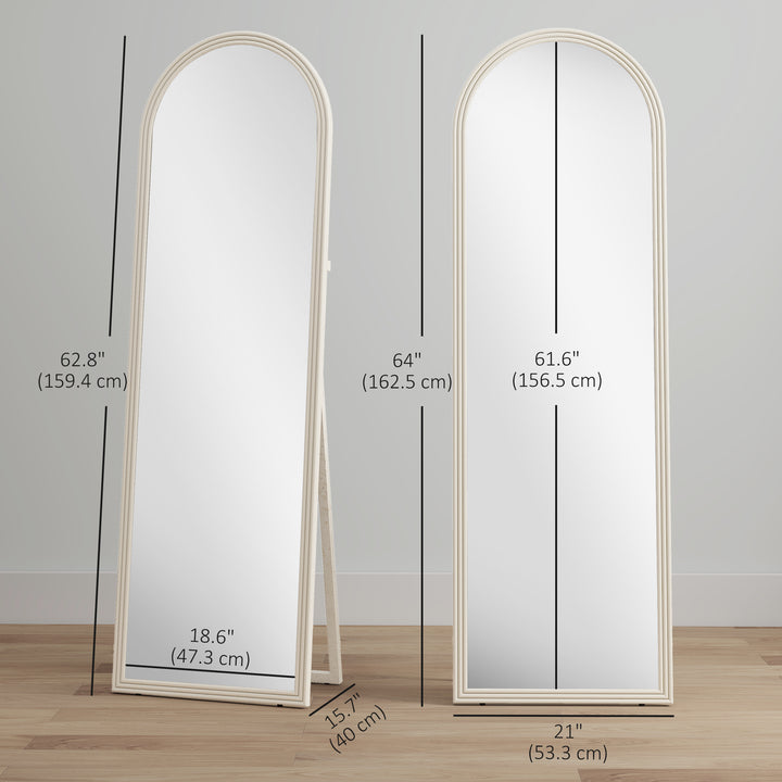 HOMCOM 64" x 21" Full Length Mirror, Free Standing, Leaning or Wall, Arched Full Body Mirror with Faux Stone Frame, Beige