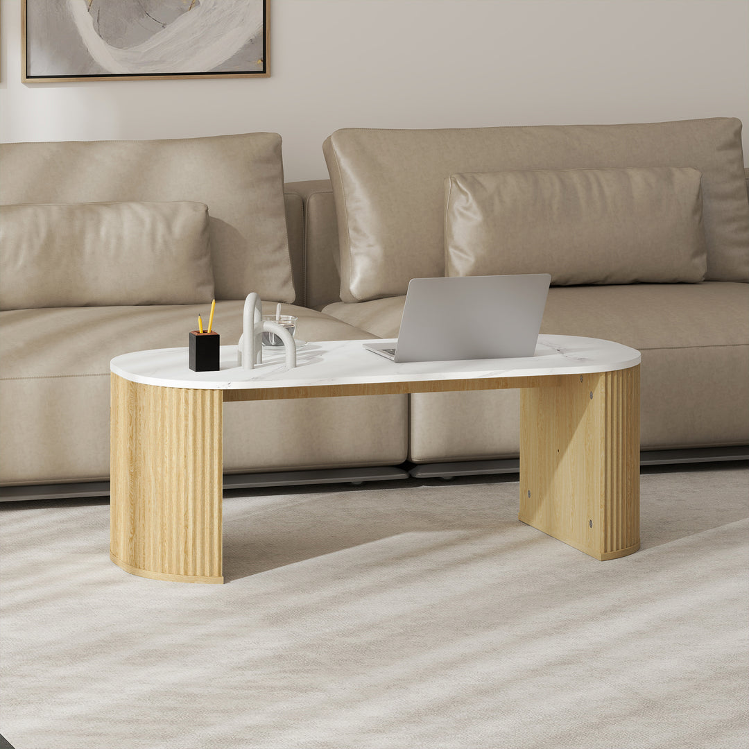 HOMCOM Coffee Table, Modern Marble-Effect Living Room Table with Round Corners and Thicken Legs, Black