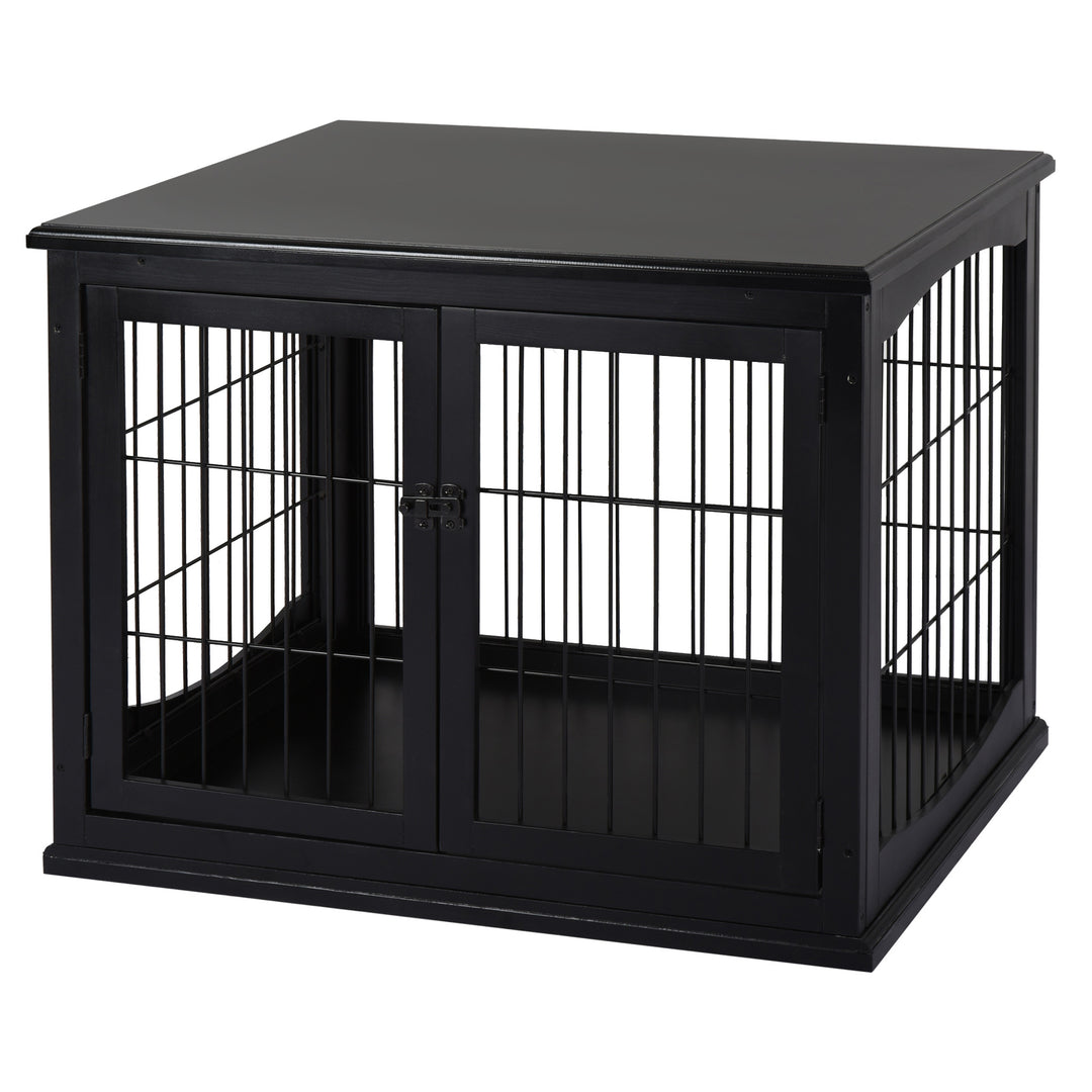PawHut 26" Wooden Dog Cage with Double Door Entrance & Simple Modern Design, Brown