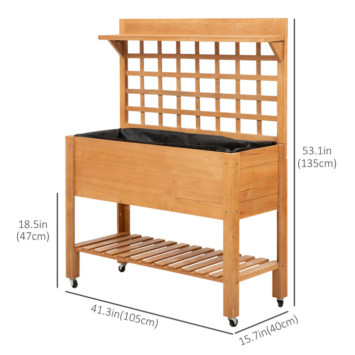 Outsunny 41.25"x15.75"x53.25" Wooden Planter Raised Elevated Garden Bed Planter Flower Herb Boxes for Vegetables Flower with Shelf and Wheels Solid Wood Outdoor/Indoor