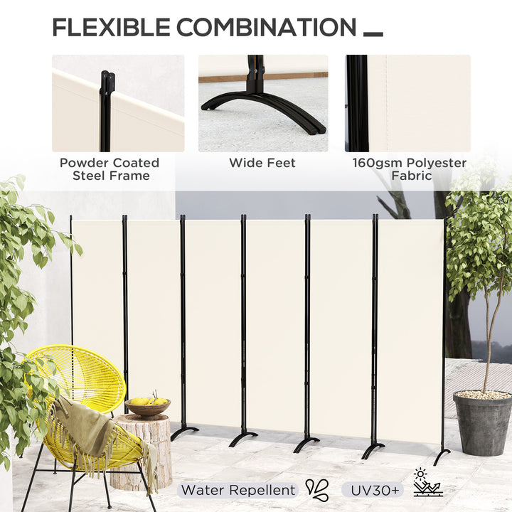 Outsunny 6 Panel Folding Room Divider, UV30+ Privacy Screen, Indoor Outdoor Privacy Panel with Stable Base, Beige