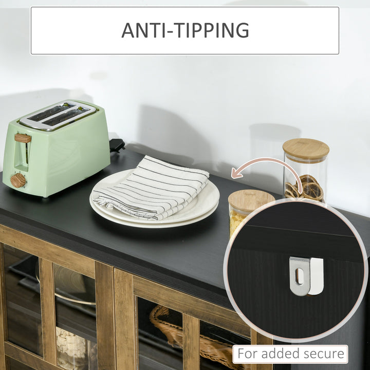 HOMCOM Kitchen Sideboard, Glass Door Buffet Cabinet, Accent Storage Cabinet with 2 Glass Doors and Adjustable Shelf for Dining Room, Living Room, Black Wood Grain