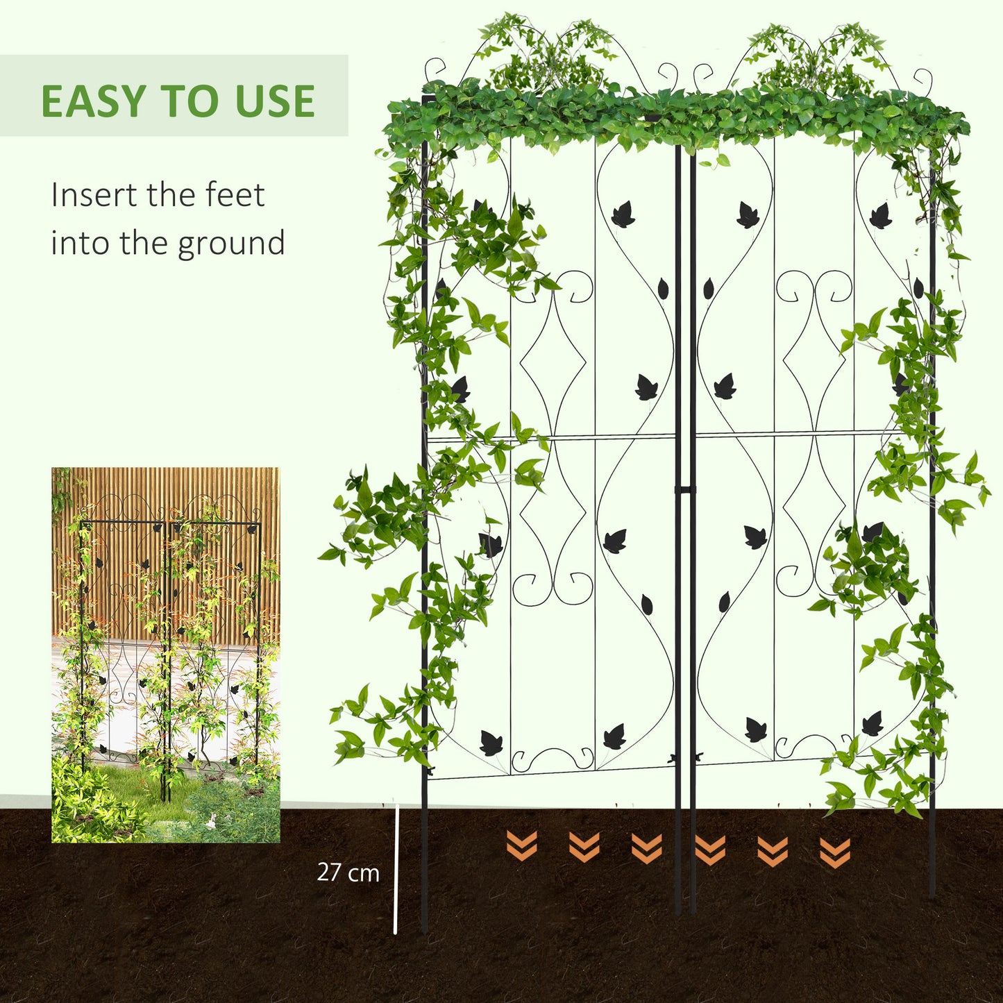 Outsunny Metal Trellis Set of 2, Garden Trellis for Climbing Plant Support Frames, Leaf Design