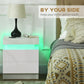 HOMCOM Nightstand, Bedside Table with LED Lights and 2 Drawers for Bedroom, Living Room, White