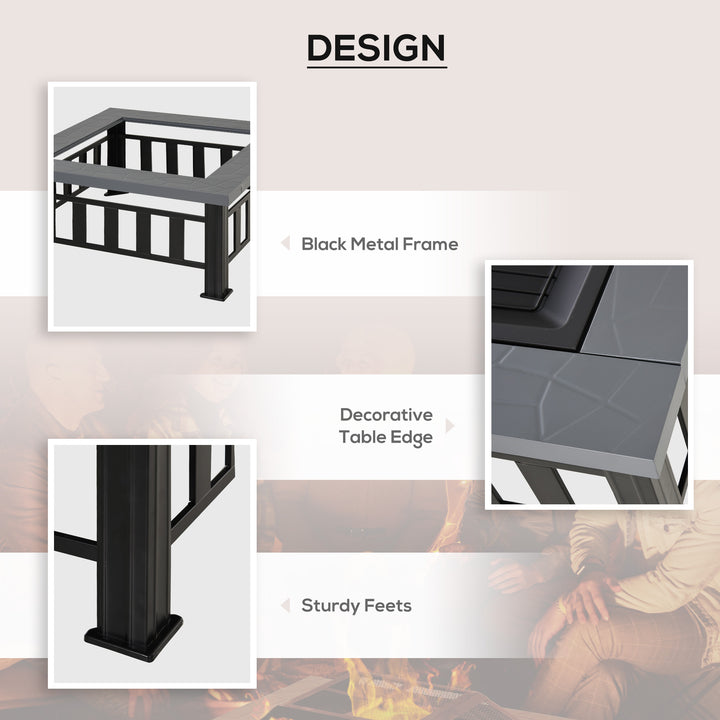 Outsunny 34" Outdoor Square Firepit Steel Stove Portable with Spark Screen Cover Log Grate Poker and Rain Cover for Outside Wood Burning and Camping Black