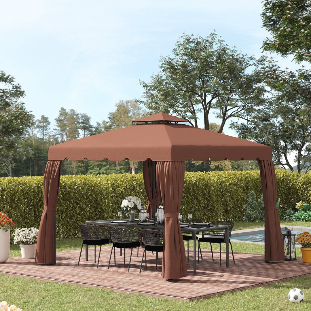 Outsunny 10' x 10' Gazebo Replacement Canopy, Gazebo Top Cover with Double Vented Roof for Garden Patio Outdoor TOP ONLY, Coffee