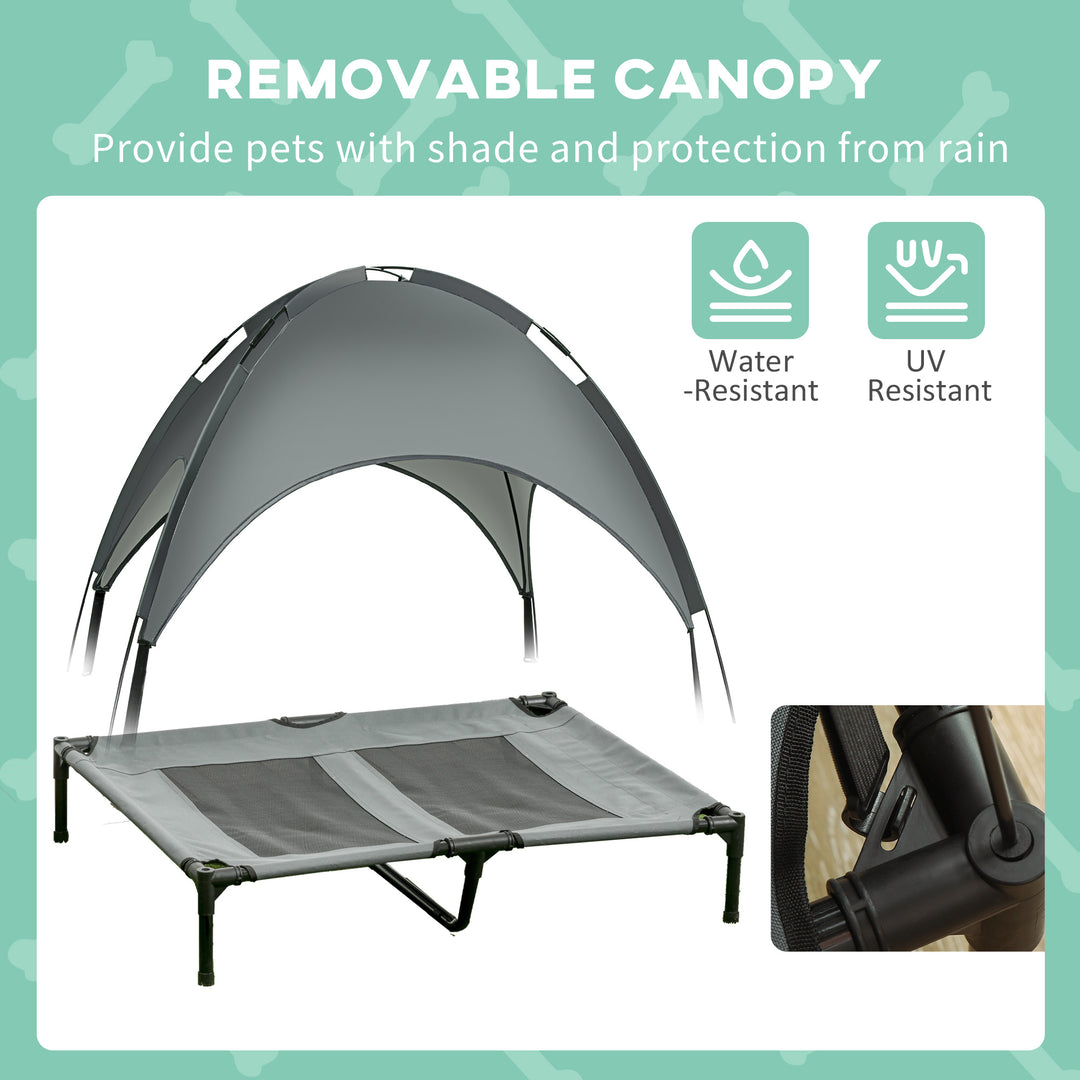 Pawhut Large Elevated Dog Bed 6.2" L X 29.9" W 36.2" H Foldable Outdoor Cat Dog Canopy Cot w/ Carry Bag Grey