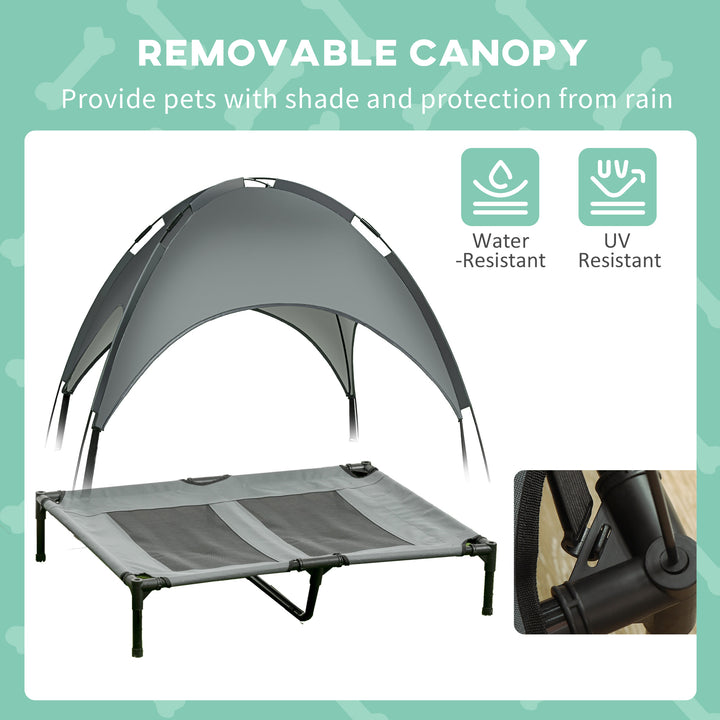 Pawhut Large Elevated Dog Bed 6.2" L X 29.9" W 36.2" H Foldable Outdoor Cat Dog Canopy Cot w/ Carry Bag Grey