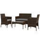 Outsunny 4 Pieces Wicker Outdoor Balcony Furniture Set Rattan Patio Furniture Set with Loveseat Chairs Glass Coffee Table Beige