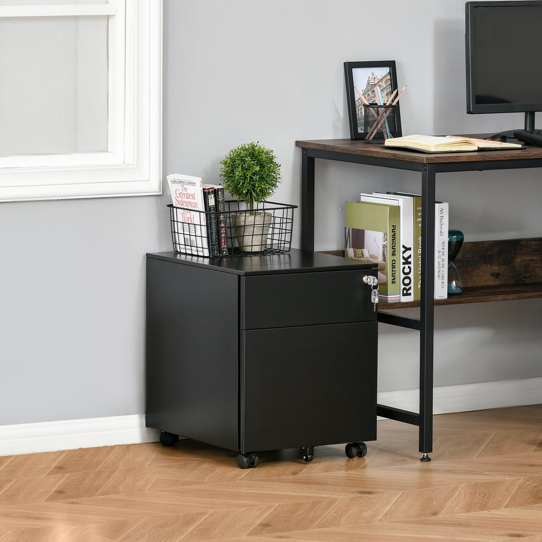 Vinsetto Lockable File Cabinet, Steel Filing Cabinet on Wheels for Legal, A4, Letter Size, with Pencil Tray for Home Office