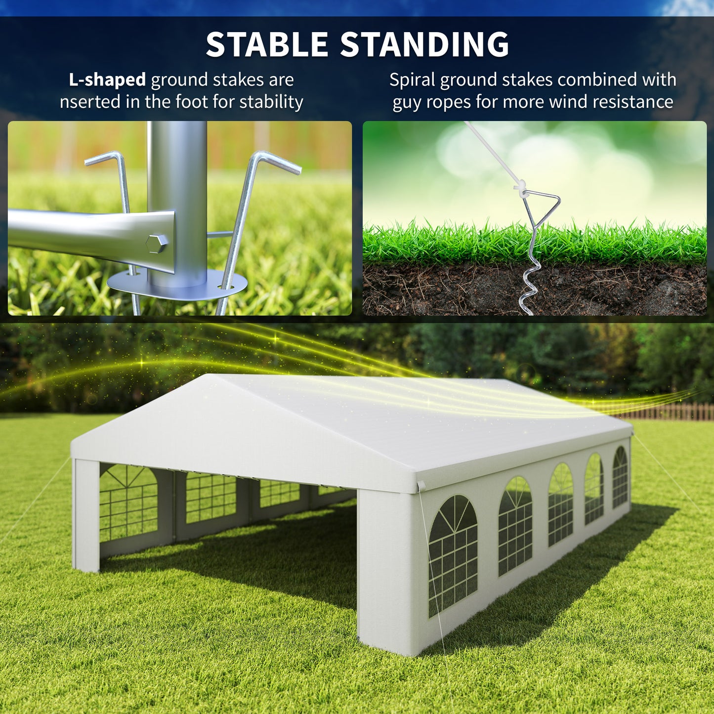 Outsunny 32'x16' Large Patio Gazebo, Steel Party Event Wedding Tent Canopy Carport Garage W/ 4 Removable Sidewalls for Outdoor Parking, White